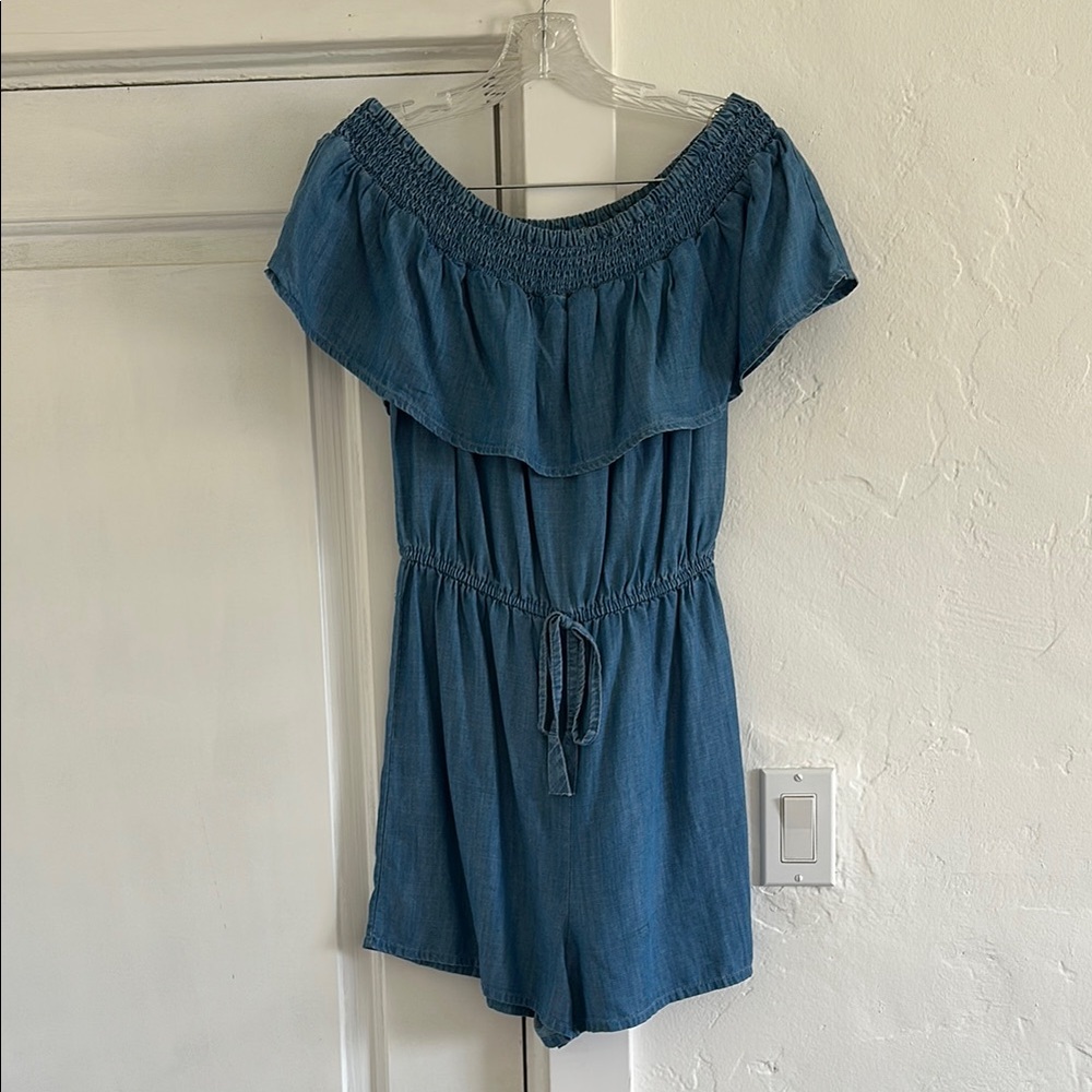 Off-Shoulder Denim Romper